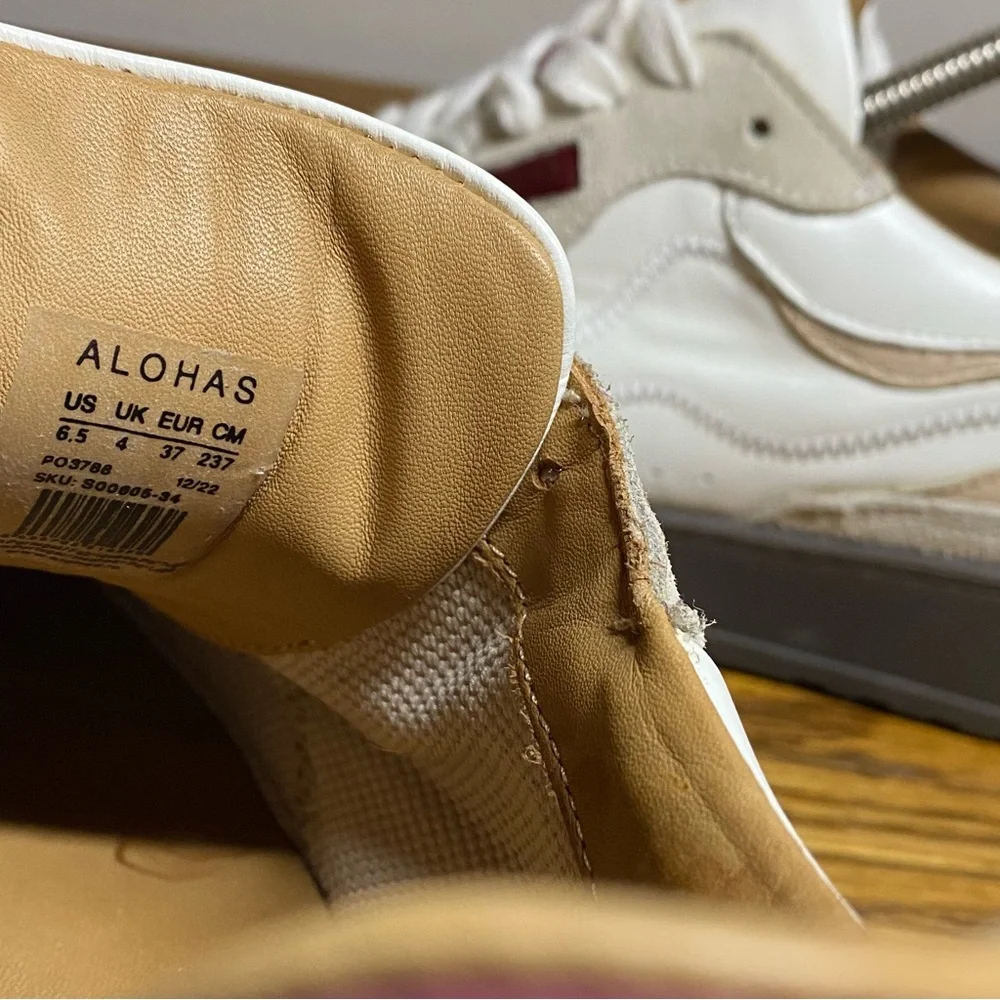 ALOHAS White, Beige & Burgundy Leather Sneakers